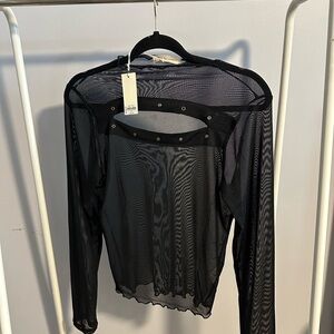 Buckle mesh long sleeve top